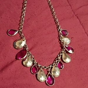 Elegant Silver and Pink Teardrop Necklace